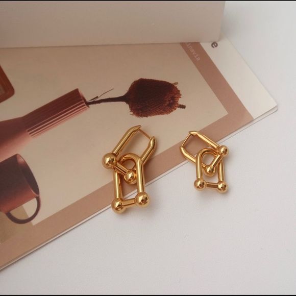 🌟18k Gold Plated Link Chain Earrings - Picture 4 of 9